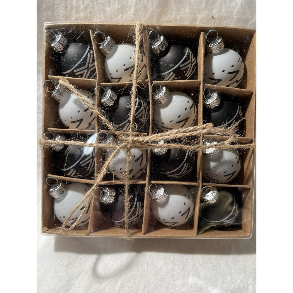 16 Mini Black & White Ornaments/Decor 1"  ~NIB~